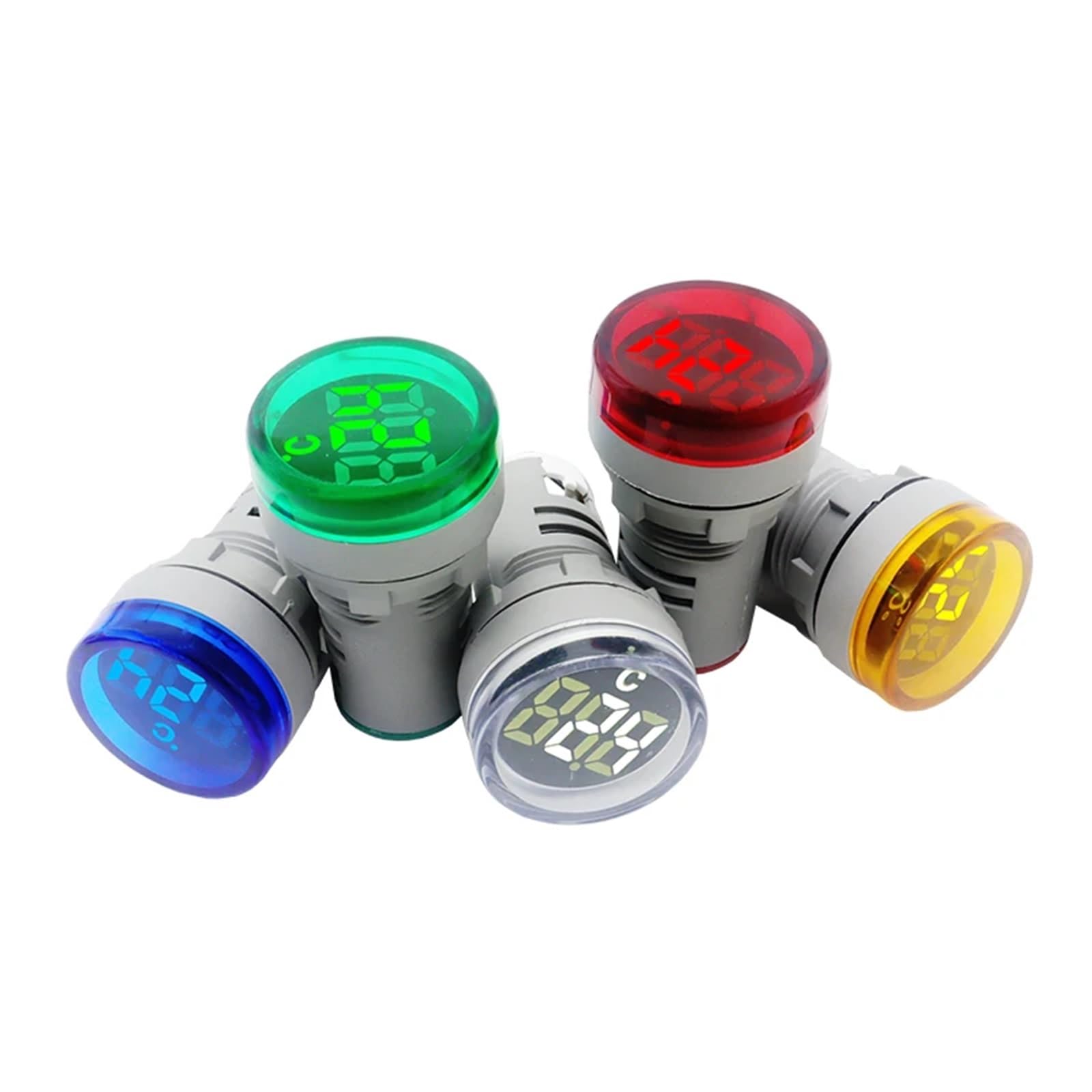 1 mini thermomètre rond à affichage numérique LED AC 50-380 V, instrument de mesure de la température à LED rouge et verte, câble de 1 mètre(50R)