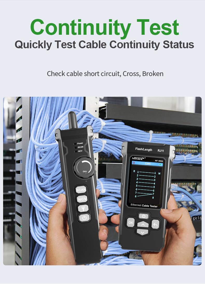 NF-8506 Netzwerk-Kabeltester mit IP-Scanner, TDR, PoE, Ping-Test und Netzwerkgeschwindigkeitstest - Ethernet-Kabeltoner für RJ11/RJ45/CAT5/CAT6 LAN, Telefonkabel-Finder und Port-Flash-Tool (NF-8506)