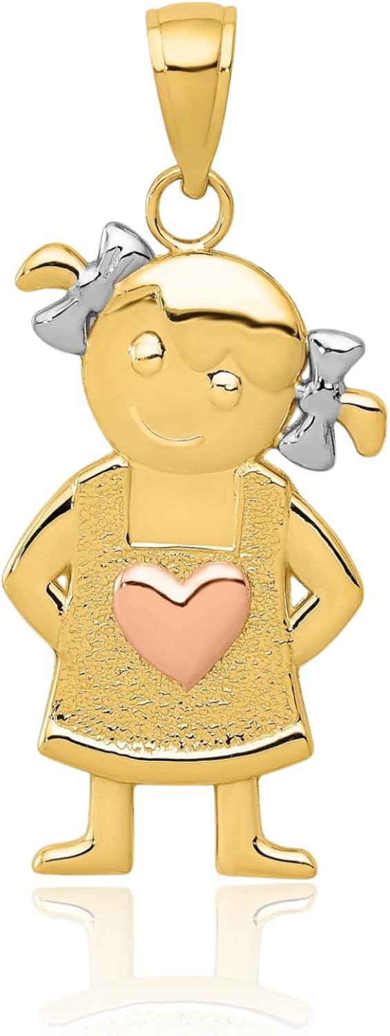 IceCarats 14K Solid Two Tone Gold Large Yellow Rose Gold Girl Heart Pendant Necklace 30mm 1.2 inch Polished For Her