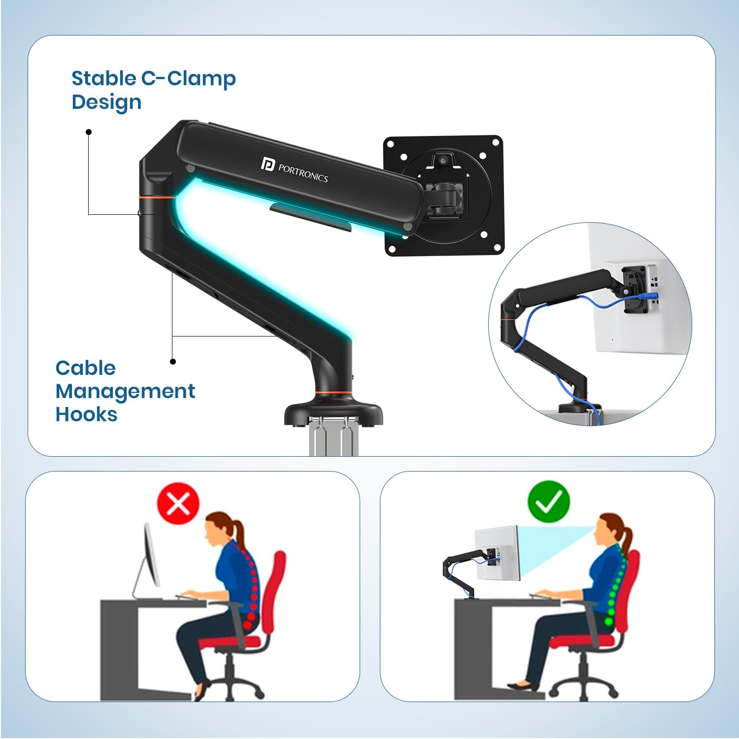 Portronics Aerolift Solo Monitor Arm - Desk Mount -8