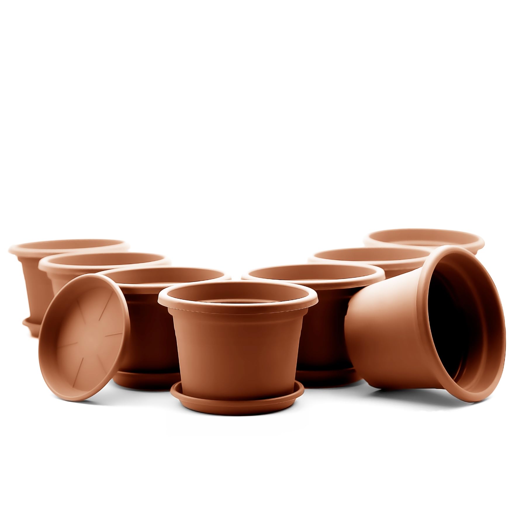 BigDean Lot de 8 pots de fleurs ronds avec soucoupe, diamètre : 40 cm, terre cuite, résistants aux intempéries, fabriqués en Europe