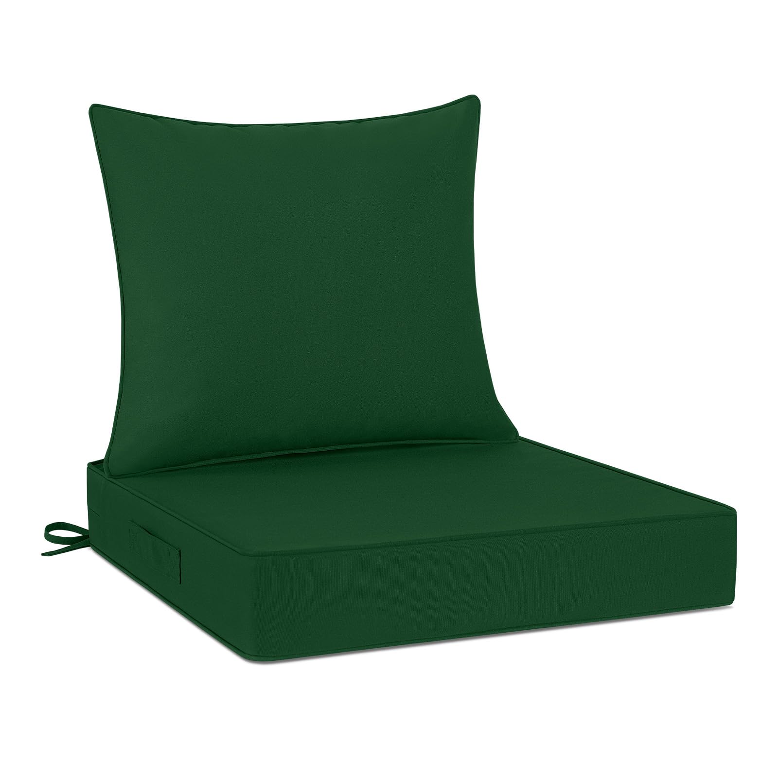 Cozyide Outdoor Chair Cushions 24x24, Washable Patio Furniture Cushions with Removable Cover, Waterproof Outdoor Deep Seat Cushion Set with Non-Slip Ties and Handle, Dark Green