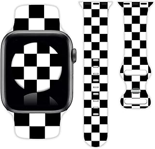 Black White Checkered Watch Band Compatible with Apple Watch 38mm 40mm 41mm 42mm 44mm 45mm for Women Men Gifts Sport Silicone Wristbands Strap for IWatch Series 7 6 5 4 3 2 1 SE (38mm/40mm/41mm)