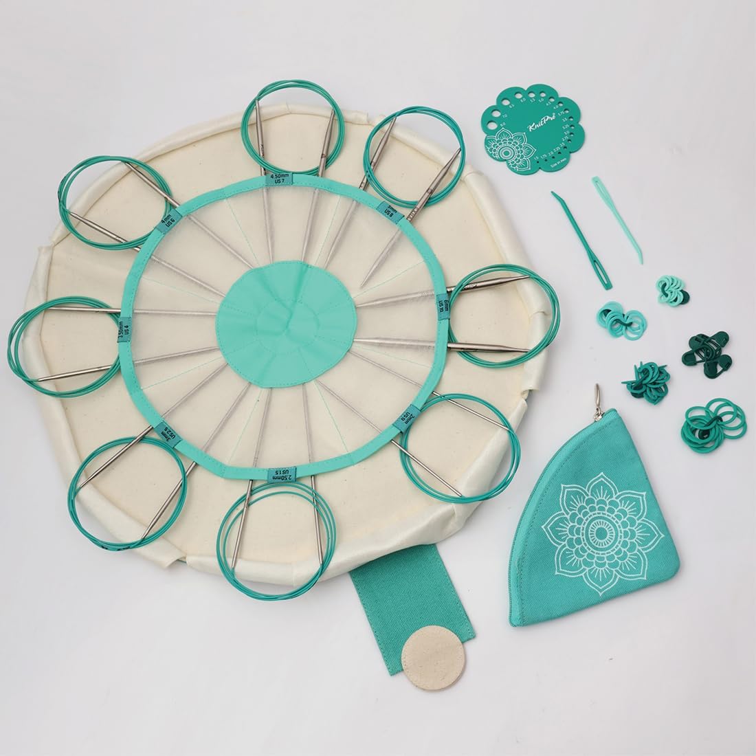 KnitPro The Mindful Collection Serenity Fixed Circular Needles Set 40" (100cm) | 8 US Sizes 1 to 8 (2.25mm to 5mm) with Accessories