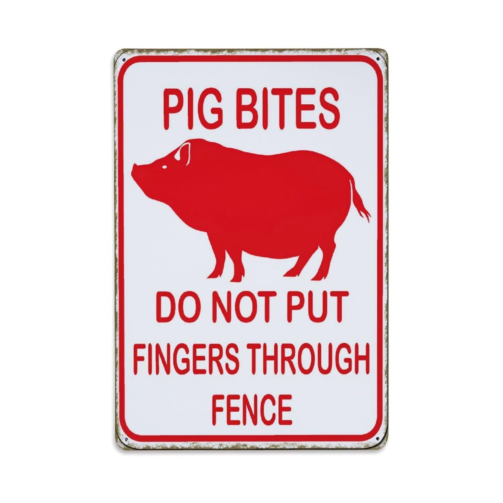 Enderetf Vintage Pig Bites Warning Sign Pattern Tin Sign Metal Poster, Home Bar Garage Man Cave Cafe Indoor & Outdoor Wall Decoration 8X12inches