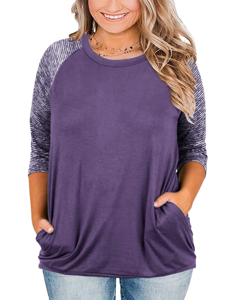 Womens Short Sleeve Plus Size Tops Raglan Baseball Tee Shirts Summer Striped Crewneck Tshirts Tunic