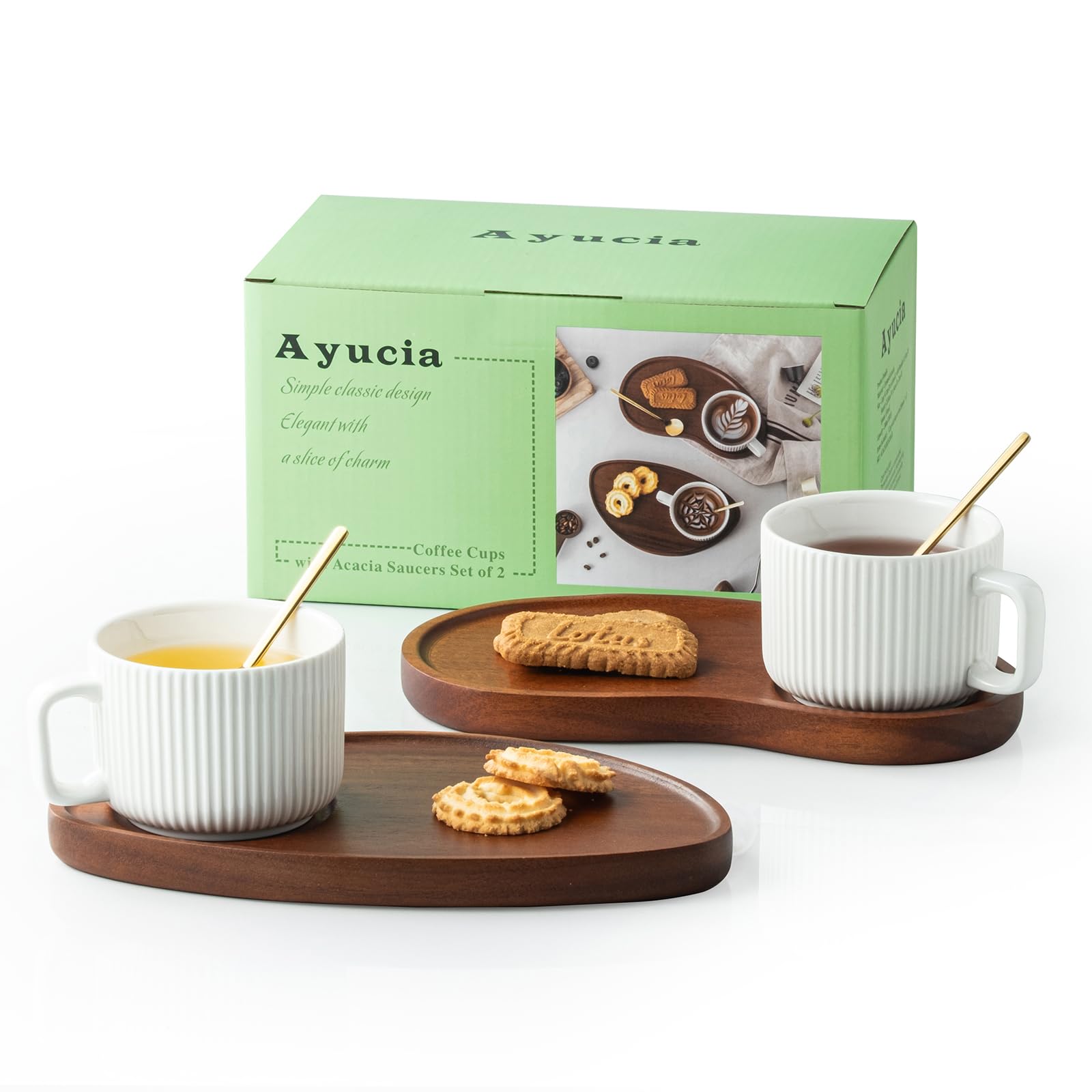 Amazon.com | AYUCIA Tea Cups and Saucers Set of 2, 8OZ Cappuccino