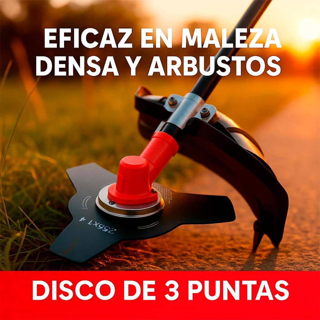 Synergy Desbrozadora Gasolina 2 en1-65cc 4,9cv Motor 2 Tiempos- Disco de 3 Puntas, Cabezal Automático, Arnés y 12m de Hilo