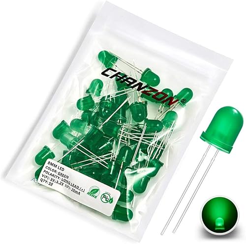 Miniatura 1 de Chanzon 50 unids 0.315 in diodo LED difundido verde luces (lente de color esmerilado redondo DC 3V 20mA) Iluminación bombillas lámparas electrónica