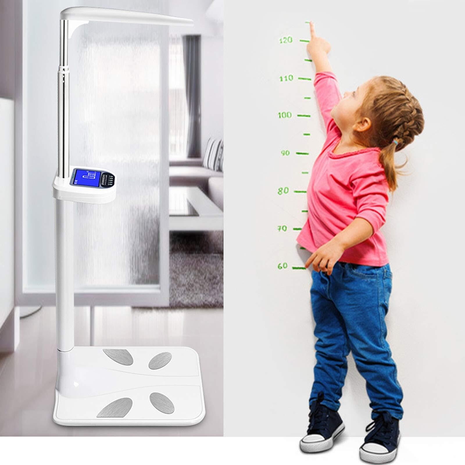 Bilancia Digitale Professionale per Medici, misurazione di Peso corporeo, Altezza, BMI e Grasso, capacità 200 kg/440 libbre, Altezza Automatica, Ampio Display retroilluminato Blu