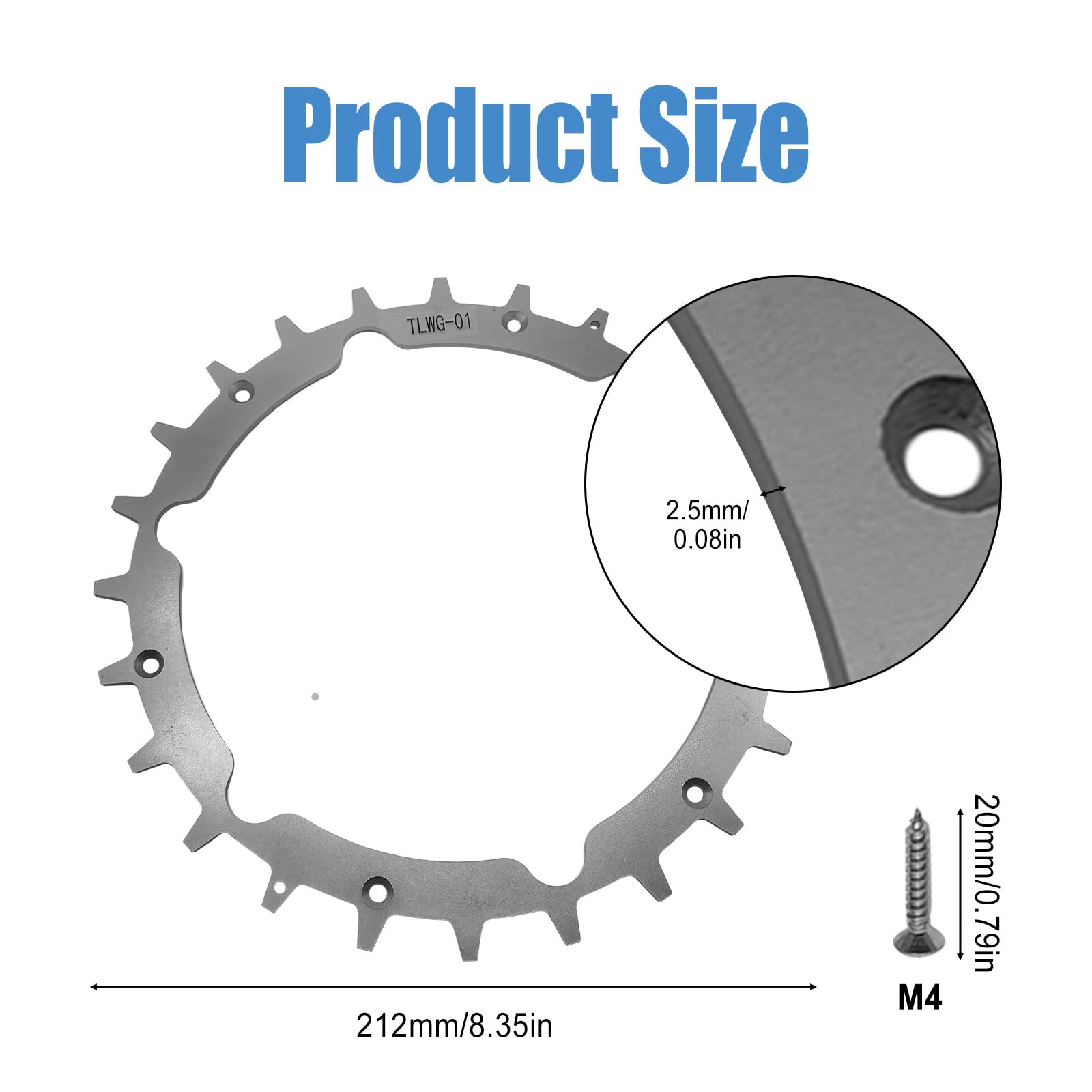 Estacas de 212 mm para cortacésped robótico, Picos de Rueda de Acero Inoxidable con 12 Tornillos para 250 Smart 300