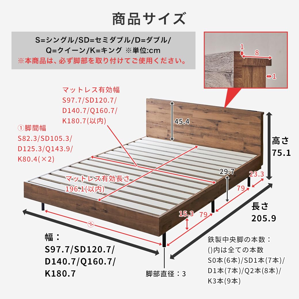 Amazon｜ネルコンシェルジュ アーヴィング 棚付きベッド すのこベッド 