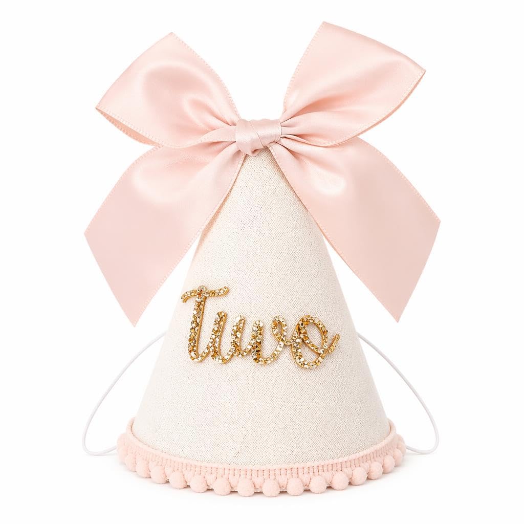 Gryphix Birthday Hat Glitter Pink Satin Bow Anniversary Decoration