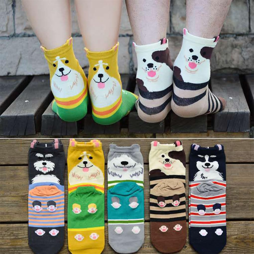 5 pares de calcetines de gato con diseño de animales encantadores y perros, calcetines de algodón a rayas, calentadores de piernas para mujeres y niñas, regalos para mujeres, estilo 1