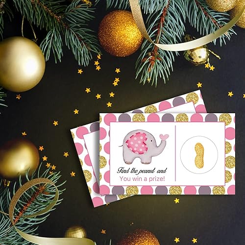 Miniatura 6 de Haizct Paquete de 50 tarjetas de rascar de elefante para niñas para baby shower, actividad e idea de baby shower (GK078)