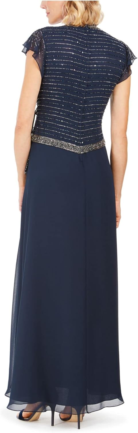 J Kara Womens Faux Wrap Long Dress W/Flutter Sleeve - Image 4