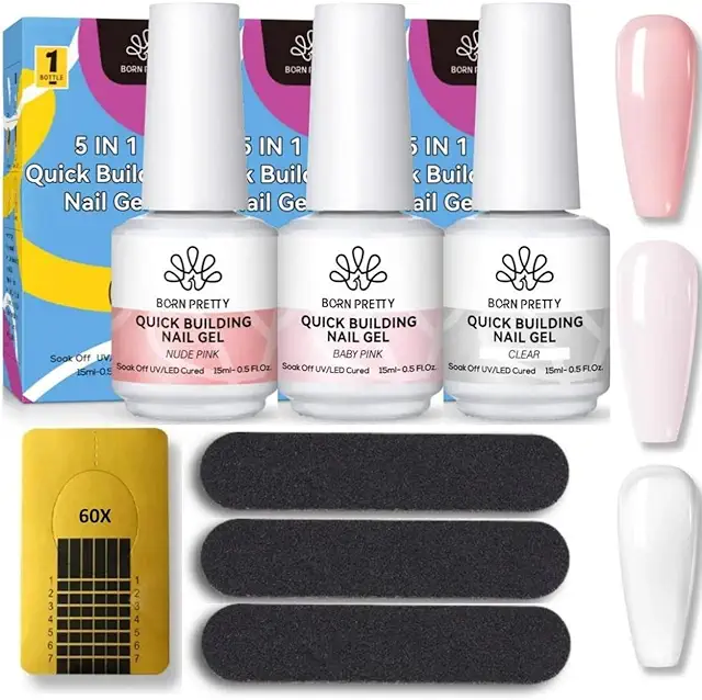 BIAB Builder in a Bottle Set - 3 Pieces with Nail Files & Templates for Strong Nails