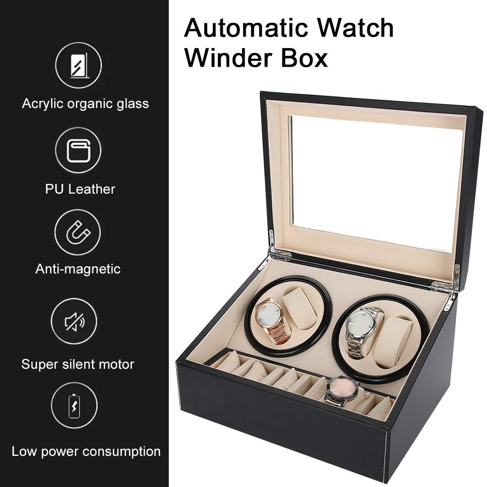 Ejoyous Elettrico Watch Winder, 4 + 6 Scatola Orologi Automatici Porta Scatole Carica del Tempo Dell'orologio Automatico Movimento Macchina con Motore Silenzioso Uomo Polso 31 x 24 x 18 cm