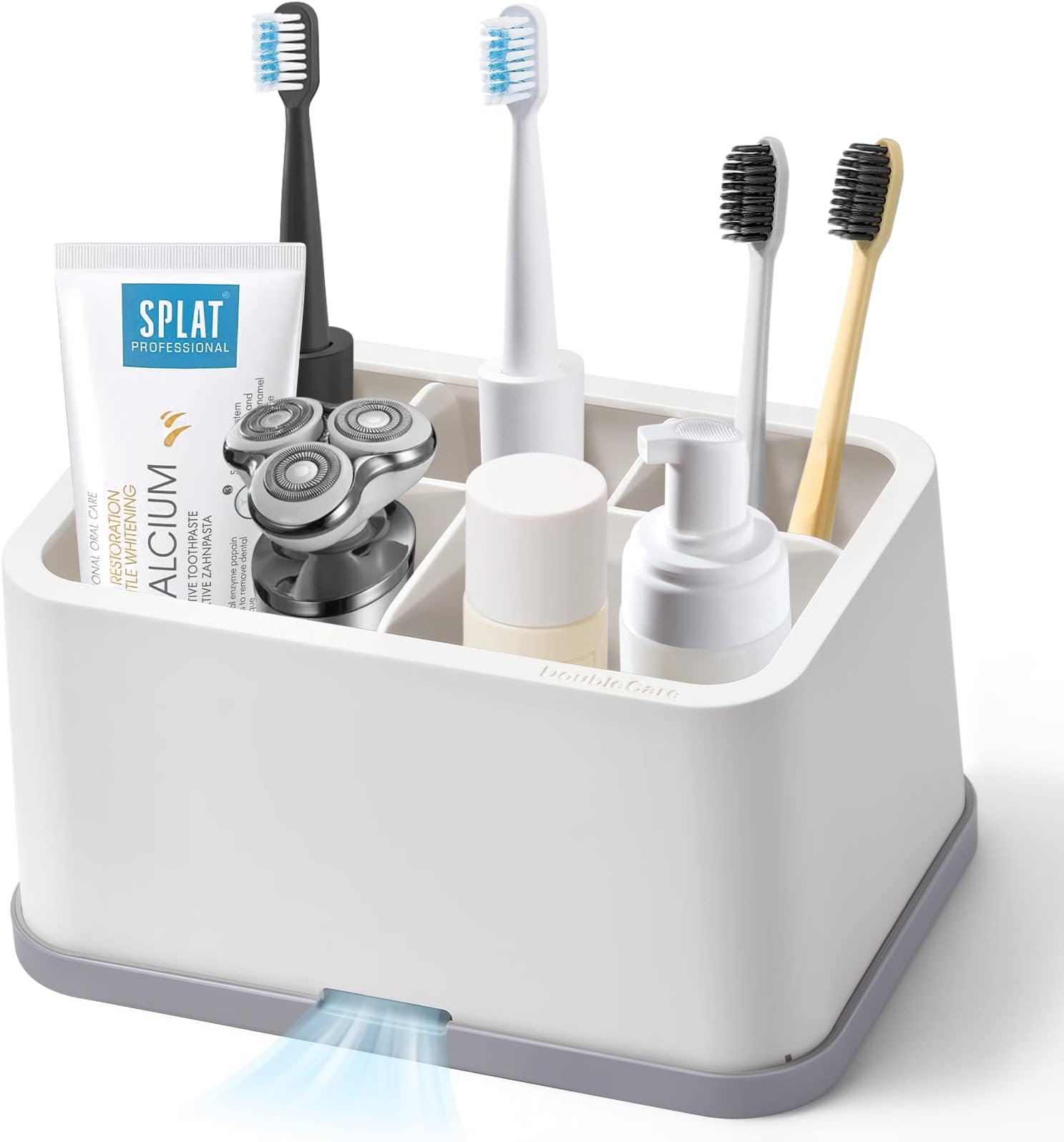 White Bathroom Toothbrush Organizer Detachable for Easy Clean 5 Slots Electric Toothbrush & Toothpaste Caddy for Family & Kids on Bathroom Vanity, Sink, and countertop