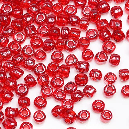 Tibaoffy Red Transparent Bright Beads Size 6/0 Crafts Glass Seed Beads 4mm for Jewelry Making (Total About 100g About 1200pcs)
