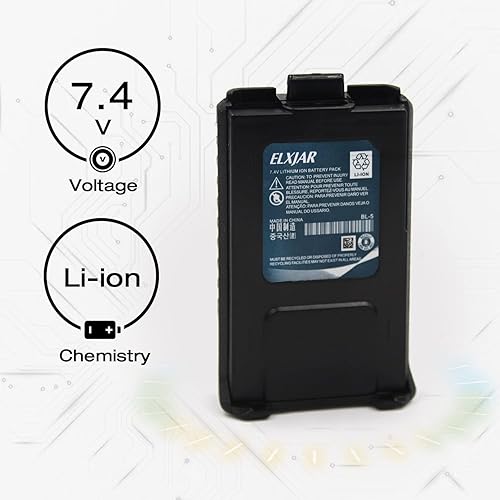 Miniatura 2 de elxjar Paquete de 5 baterías BL-5 de 7.4 V 1800 mAh de repuesto para Baofeng UV-5RPlus DM-5RPlus UV-5RE UV-5RTP BF-F8HP MK233X45 V2+Plus Series