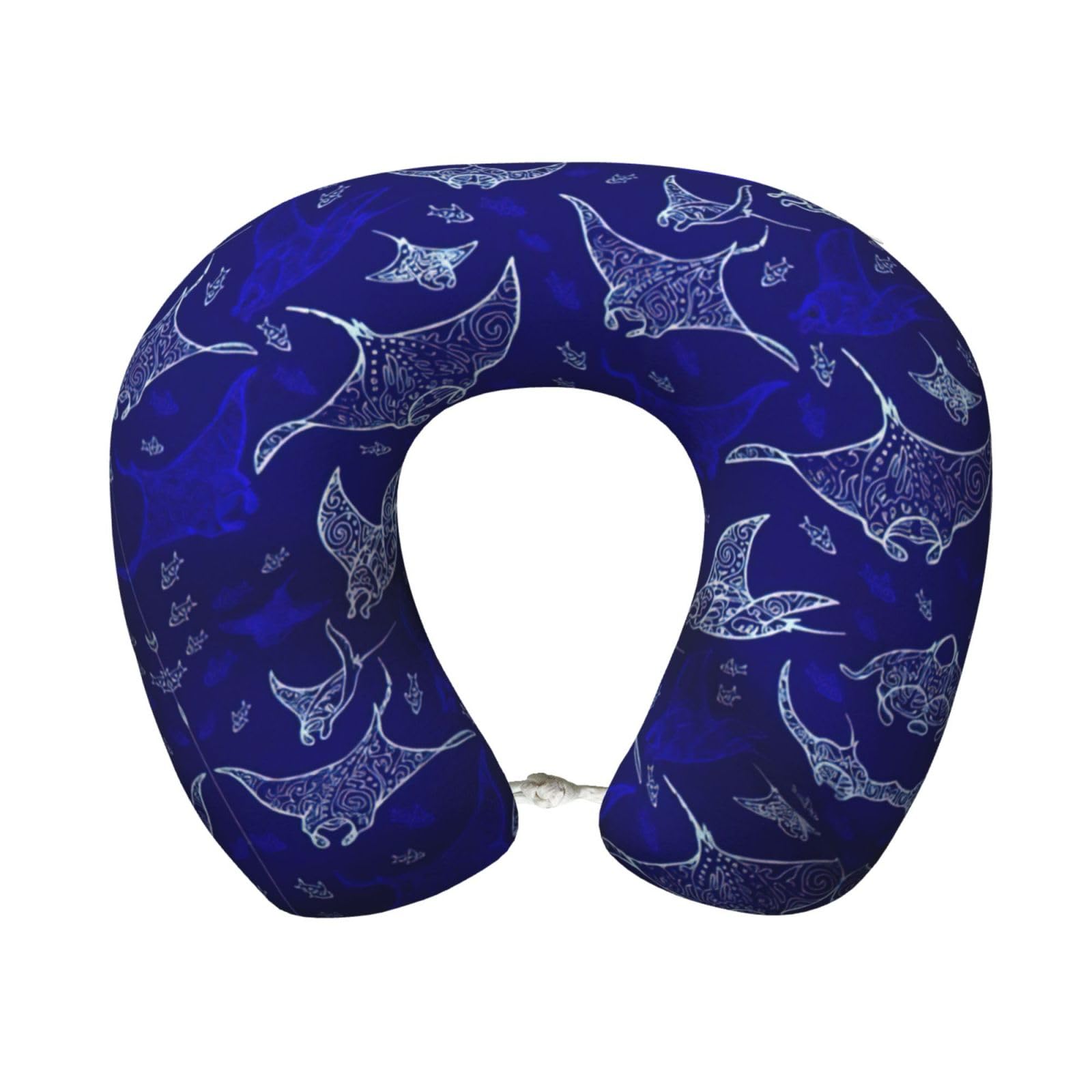 ASFgda U-Shape Memory Foam Manta Ray And Fish Print Travel Pillow,Neck Support,Washable Cover For Airplane Car Home Office