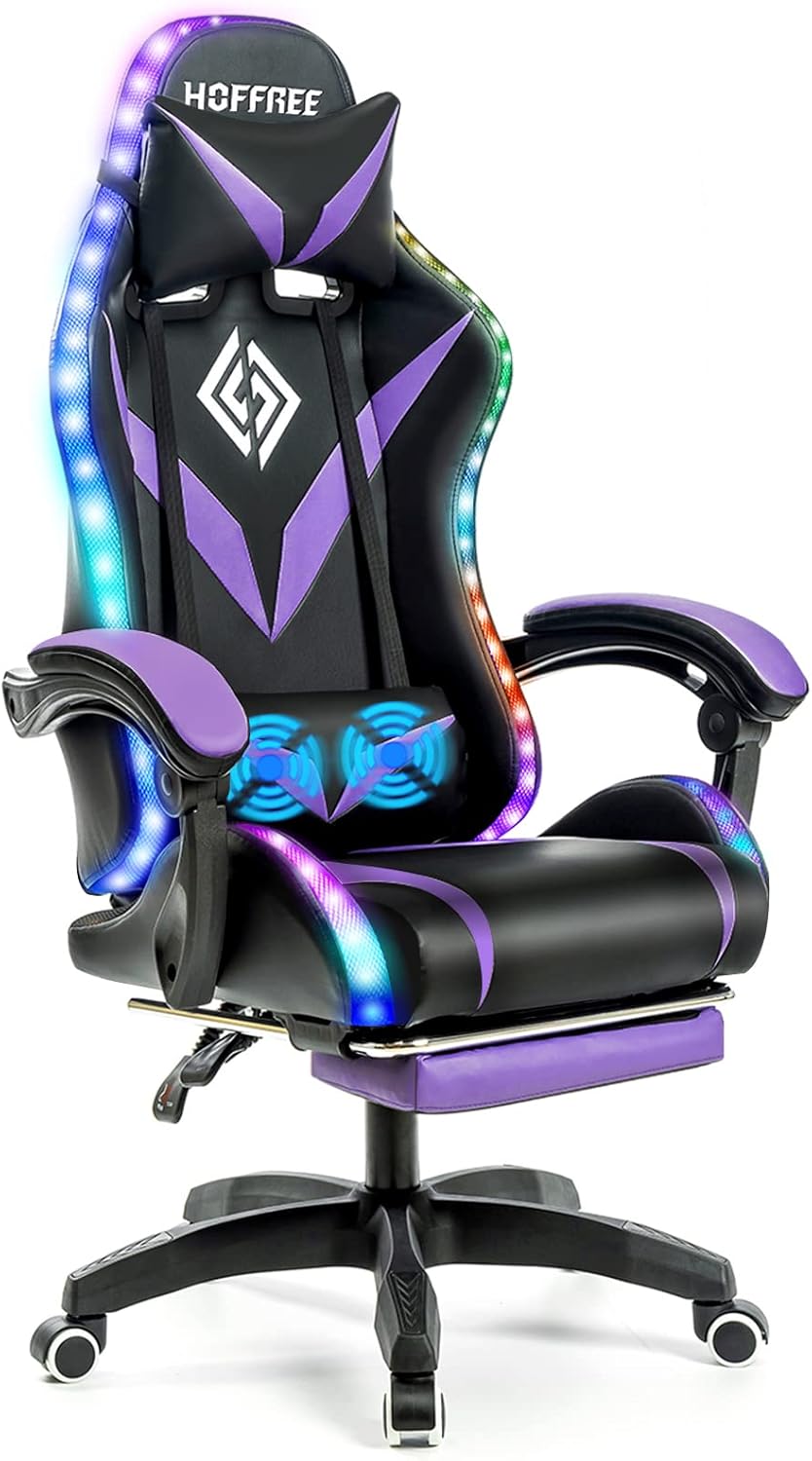 HOFFREE Gaming Chair with Massage and Led Lights Ergonomic