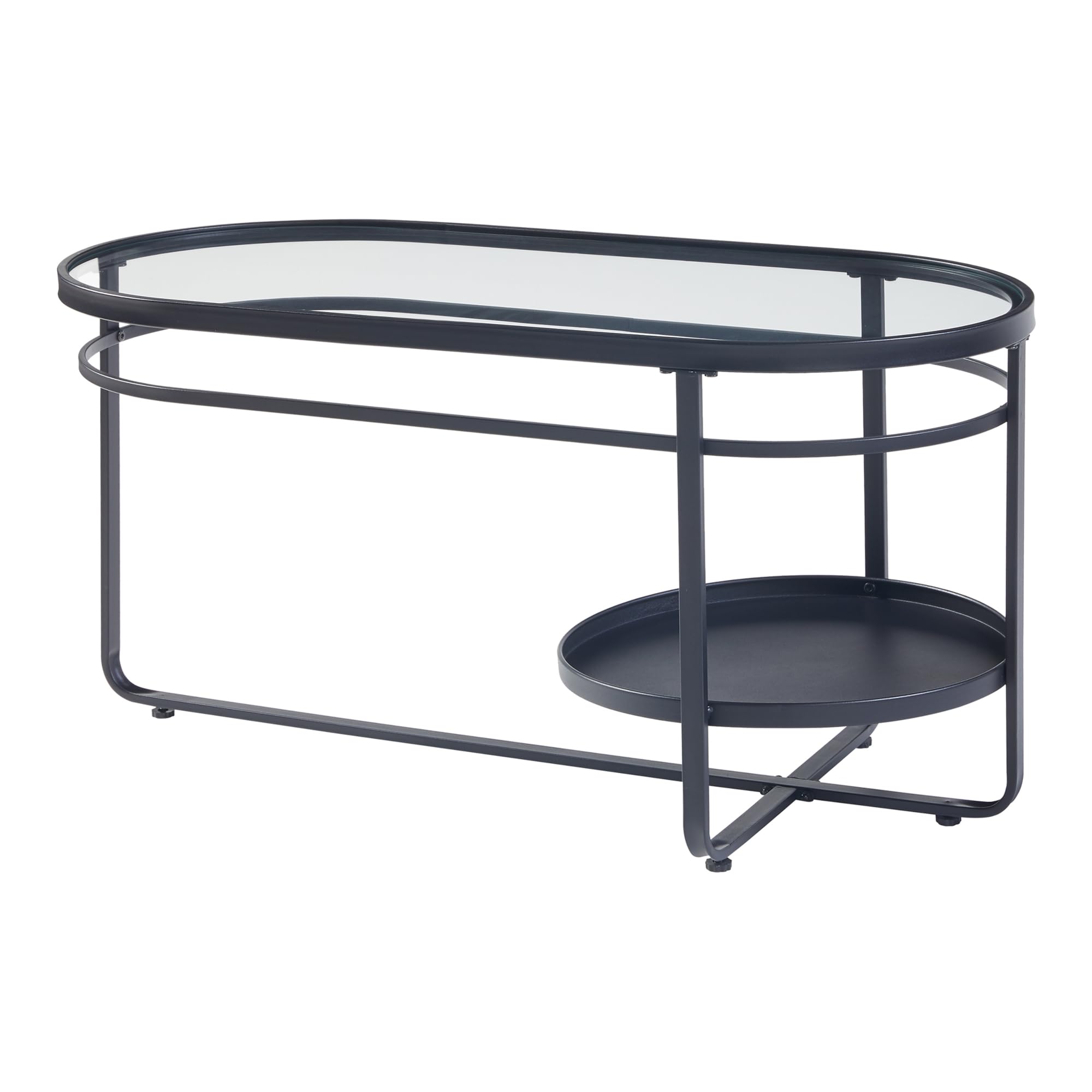 [en.casa] Stolik kawowy Kumla Stół do salonu z dolną półką Stół do sofy owalny Szklany blat czarny Stolik kawowy 90 x 42,5 x 46 cm Metalowa rama