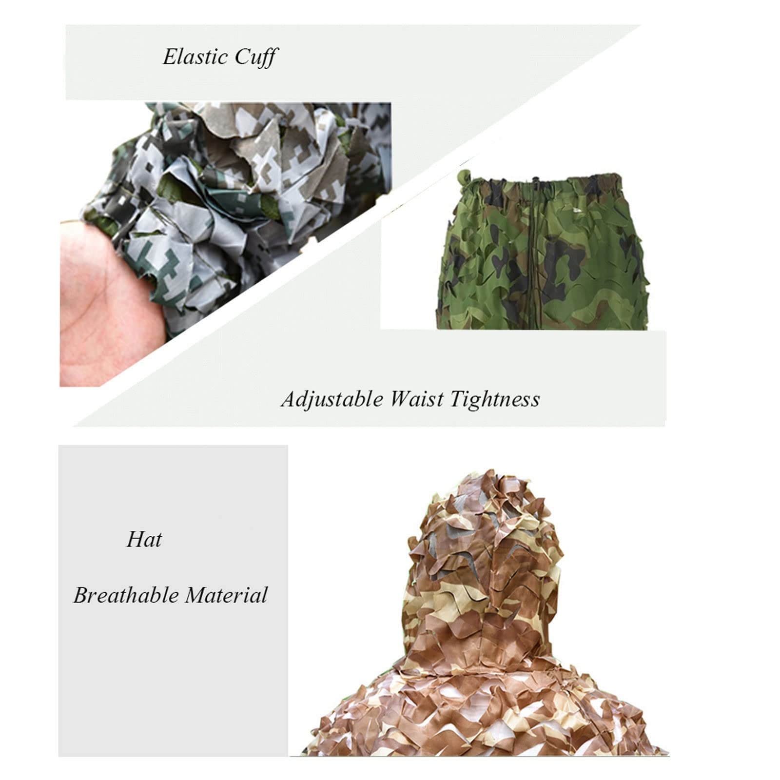 Tenue Camouflée Chasse,Tenue Camouflage Chasse XXL Manteau De Sniper Vêtements De Camouflage avec Capuche Élastique Cerf ChasseLéger,pour La Chasse Photographie De La Faune Homme Femme