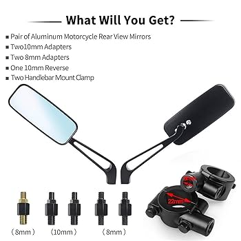 Amazon | バイクサイドミラー 黒 8/10 ミリメートルスクーター