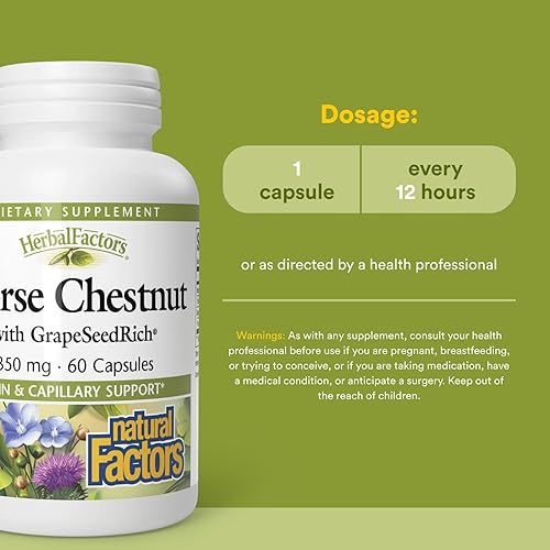 Miniatura 3 de HerbalFactors by Natural Factors, Castaño de Indias, Apoyo Antioxidante para un Sistema Circulatorio Saludable y Venas con GrapeSeedRich, 60