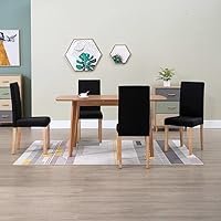 Vista 12 de Dining Chair Set of 6 Black Fabric Upholstered with Solid Rubber Wood Frame Modern Ergonomic Design for Dining Room Kitchen and Living Room