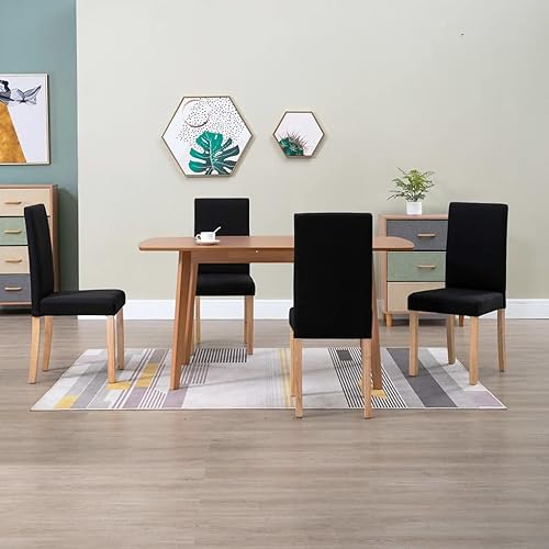 Vista 12 de Dining Chair Set of 6 Black Fabric Upholstered with Solid Rubber Wood Frame Modern Ergonomic Design for Dining Room Kitchen and Living Room
