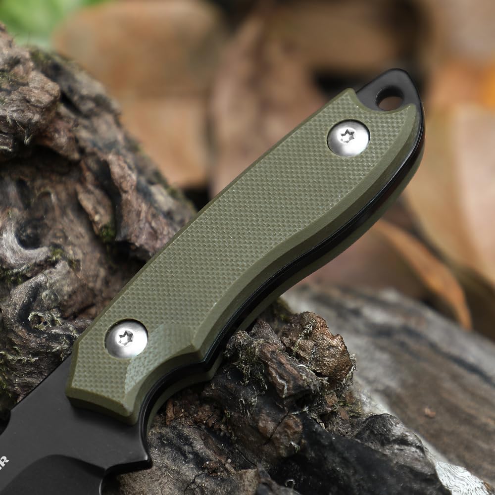 DRACHENADER 7" D2 Steel EDC Fixed Blade Knife, Versatile Carry with Kydex Sheath and G10 Handle (B- Black Balde + Green Handle)
