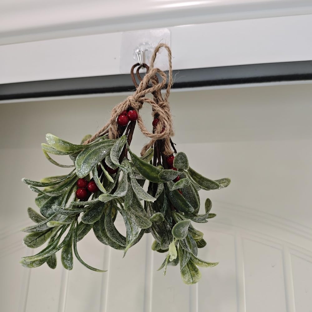 Lot de 2 branches de gui artificielles avec baies rouges, 23 cm, baiser romantique sous le gui