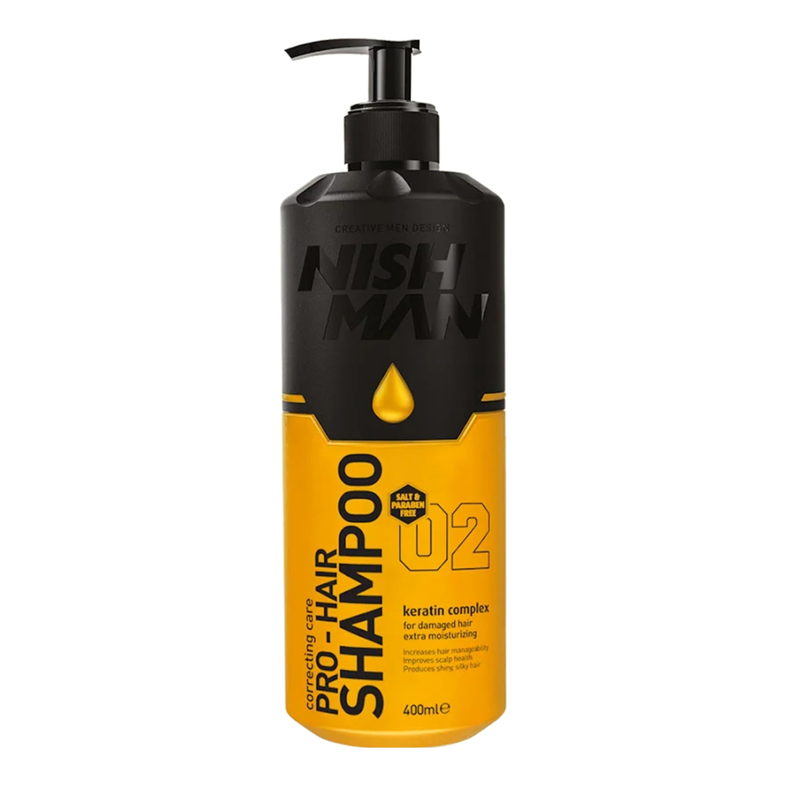 NISHMAN Pro-Hair Shampoo, Keratin Complex 400ml, Salt Free, Paraben Free, Enhances Scalp Health, Adds Shine & Silkiness
