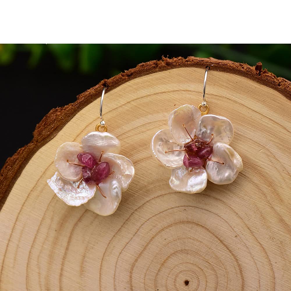 SALAN Orecchini Pendenti Originali Fatti A Mano con Fiori di Perle d'Acqua Dolce Naturali per Le Donne Orecchini Pendenti con Ametista Gioielleria Raffinata