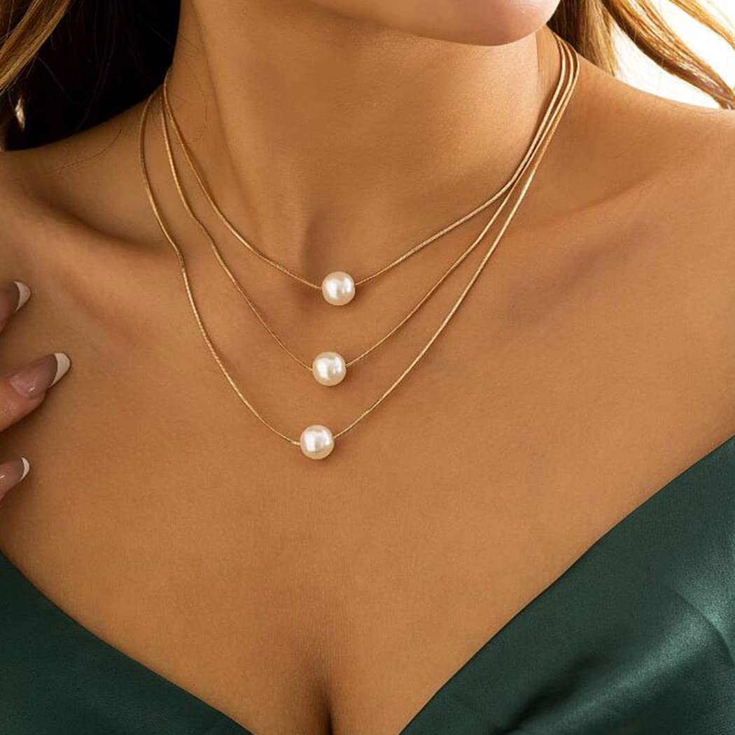 AukmlaCollar bohemio en capas con colgante de perlas doradas, gargantilla para mujeres y niñas