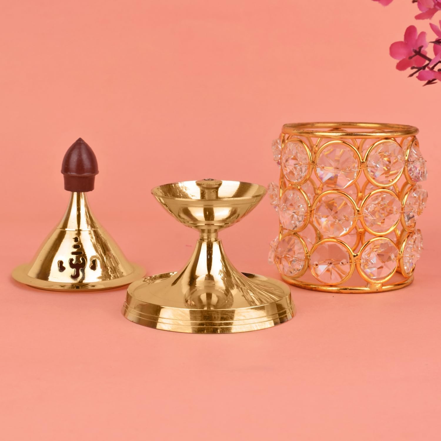 Satvik 7 Inch Kanchdeep Akhand Diya Chimney Diya Diwali Gift/Diwali Deepawali Decoration Brass Decorative Crystal Oil Lamp Tea Light Holder Lantern Oval Shape | Puja Lamp Indian housewarming Gift Item