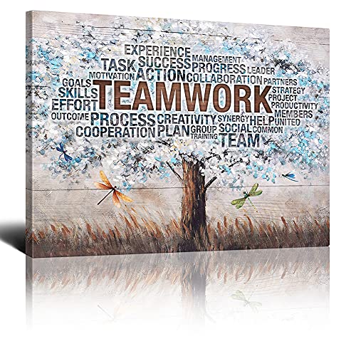 Drawpro Teamwork Tree Inspirational Wall Art For Office Motivational Quotes Wall Decor Inspirational Office Decor Framed Canvas Wall Art Modern Office Wall Decor Office Pictures For Women 20x24 Inch
