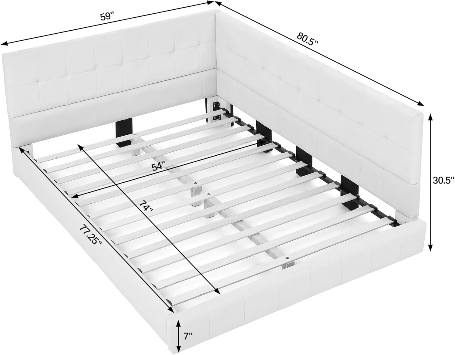 Detailed dimensions of the bed frame