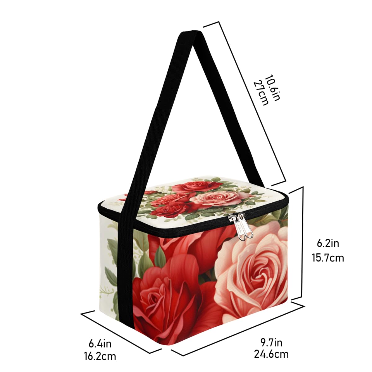 GzLeyigou Lunch Bags for Women Men 9 Cans,Blooming Red Roses Hot & Cold Food Delivery Bag Insulated Grocery Bag Insulated Lunch Box Flowers Cooler Bag for Office Work Picnic Beach