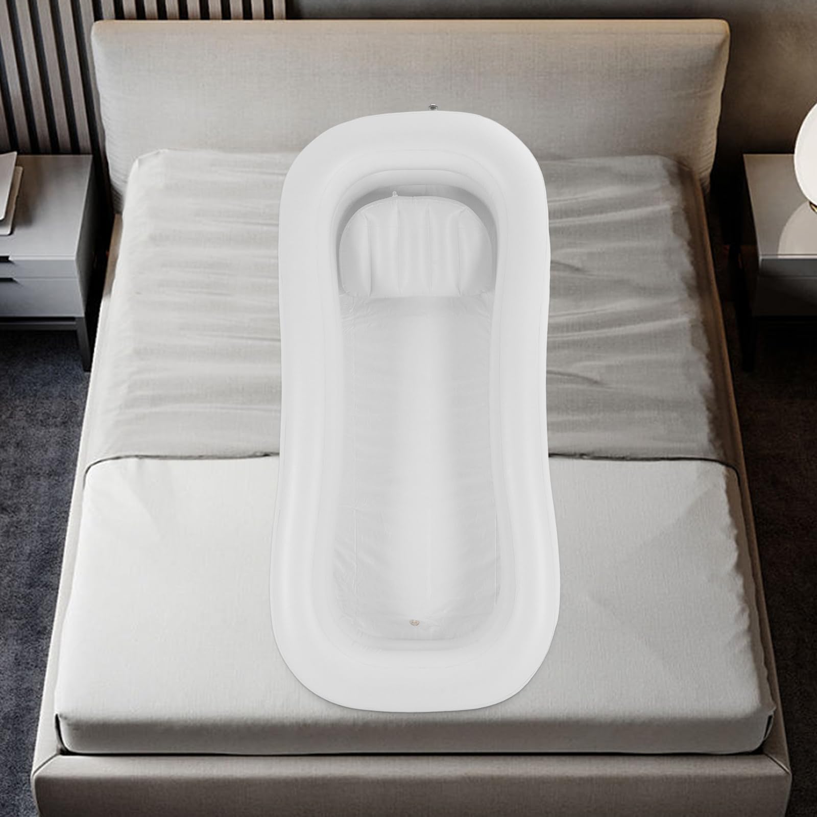 Vasca da Bagno Gonfiabile per Anziani, Pazienti e Mobilità Ridotta, Uso Domestico/Ospedaliero, 220x100x38 cm, PVC Pieghevole con Pompa Elettrica, 2 Cuscini, Sacca Acqua e Doccia