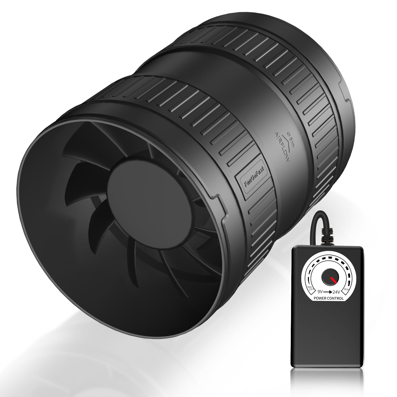 FanGoFast 6 Inch Inline Duct Fan 345CFM Airflow with Stepless Speed Control Low Noise Energy Saving Ventilation Booster Fan for Grow Tents,Workshops,Basements