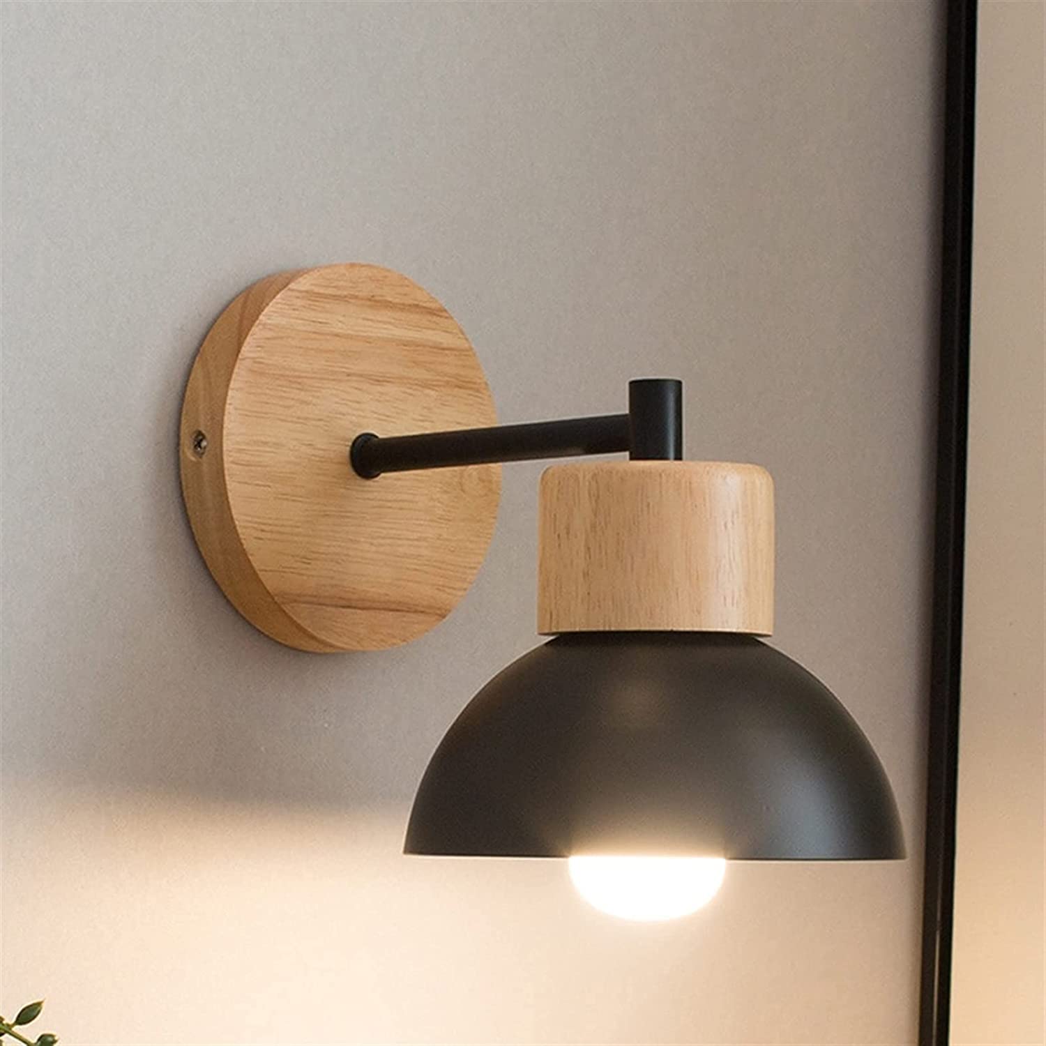 2 Pack Modern Wall Sconce Lighting, Nordic Wood Bedside Wall Lamp Mini Bathroom Vanity Lighting, Black/White Color Modern Retro Indoor Hardwired Metal