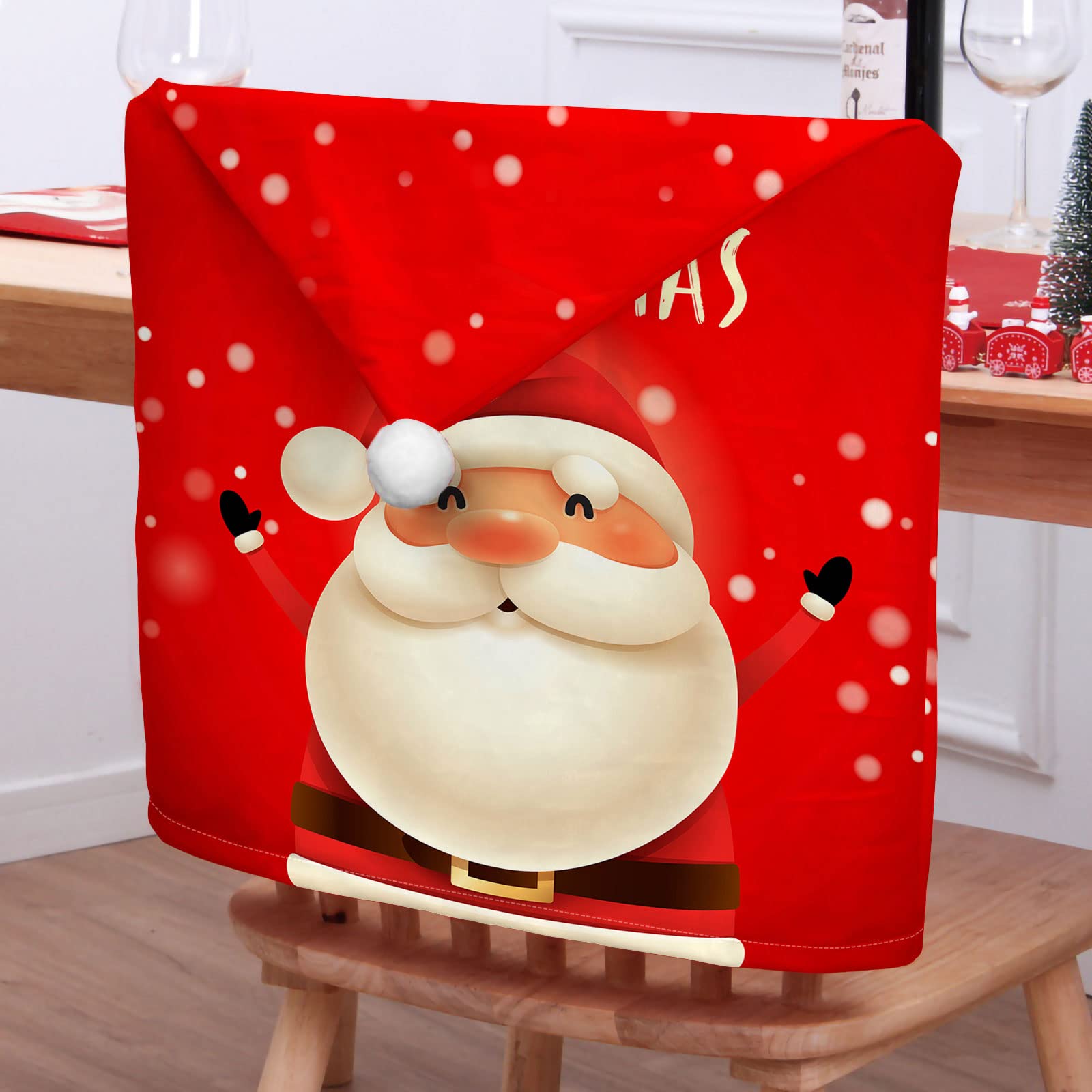 Hiseng Coprisedia Natalizi, Copertura della Sedia di Natale, Cappello di Babbo Natale Copri Sedia, Cover Decorazione Natalizia Festa Babbo Natale e Pupazzo di Neve (10 Pezzi,Babbo Natale 3)