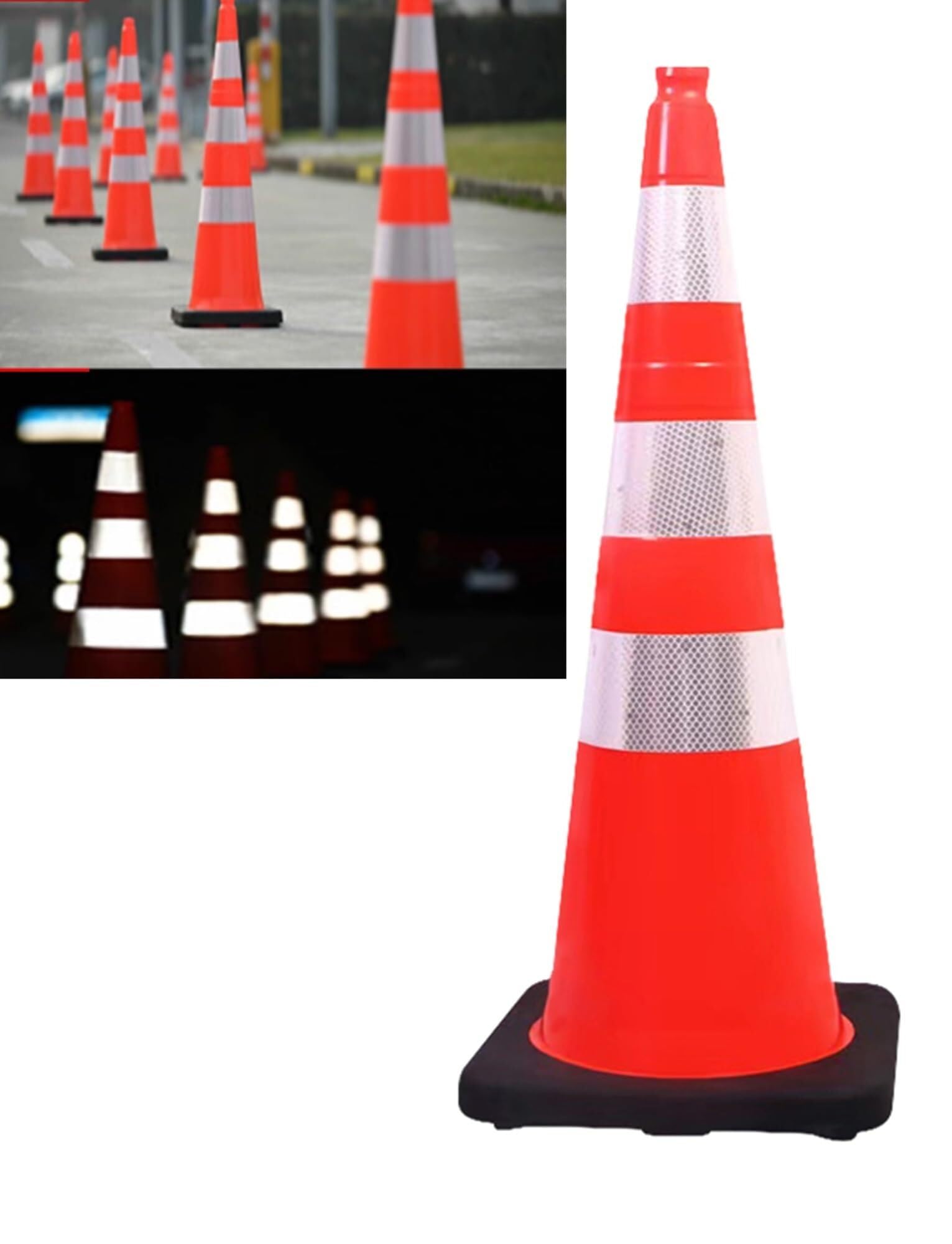 Lot de 4 cônes de signalisation en TPU résistant aux intempéries, avec Bandes réfléchissantes et Bases lestées, for Le stationnement et Les Chantiers.