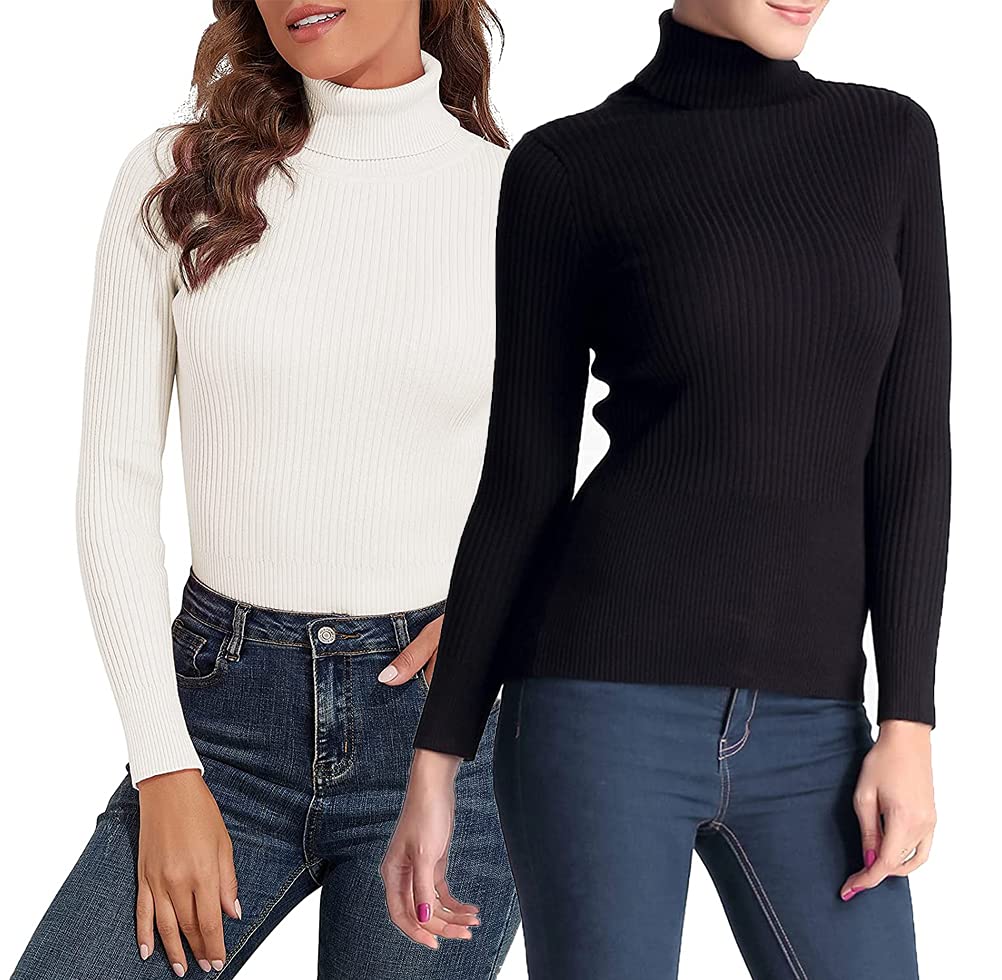 leafbird Turtle Neck Highneck Woolen Sweater for Adult Girls and Women | Woolen Highneck Plain Pullover top | highnecktop for Ladies (White, Black)-picture-51