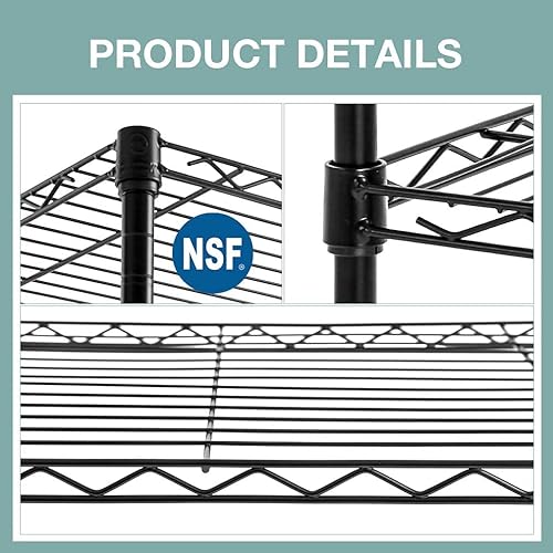 Vista 14 de FDW - Estantería metálica : 6 estantes de alambre de acero resistente ajustables, con ruedas, 48 pulgadas (L) x 18 pulgadas (An) x 76 pulgadas (A)