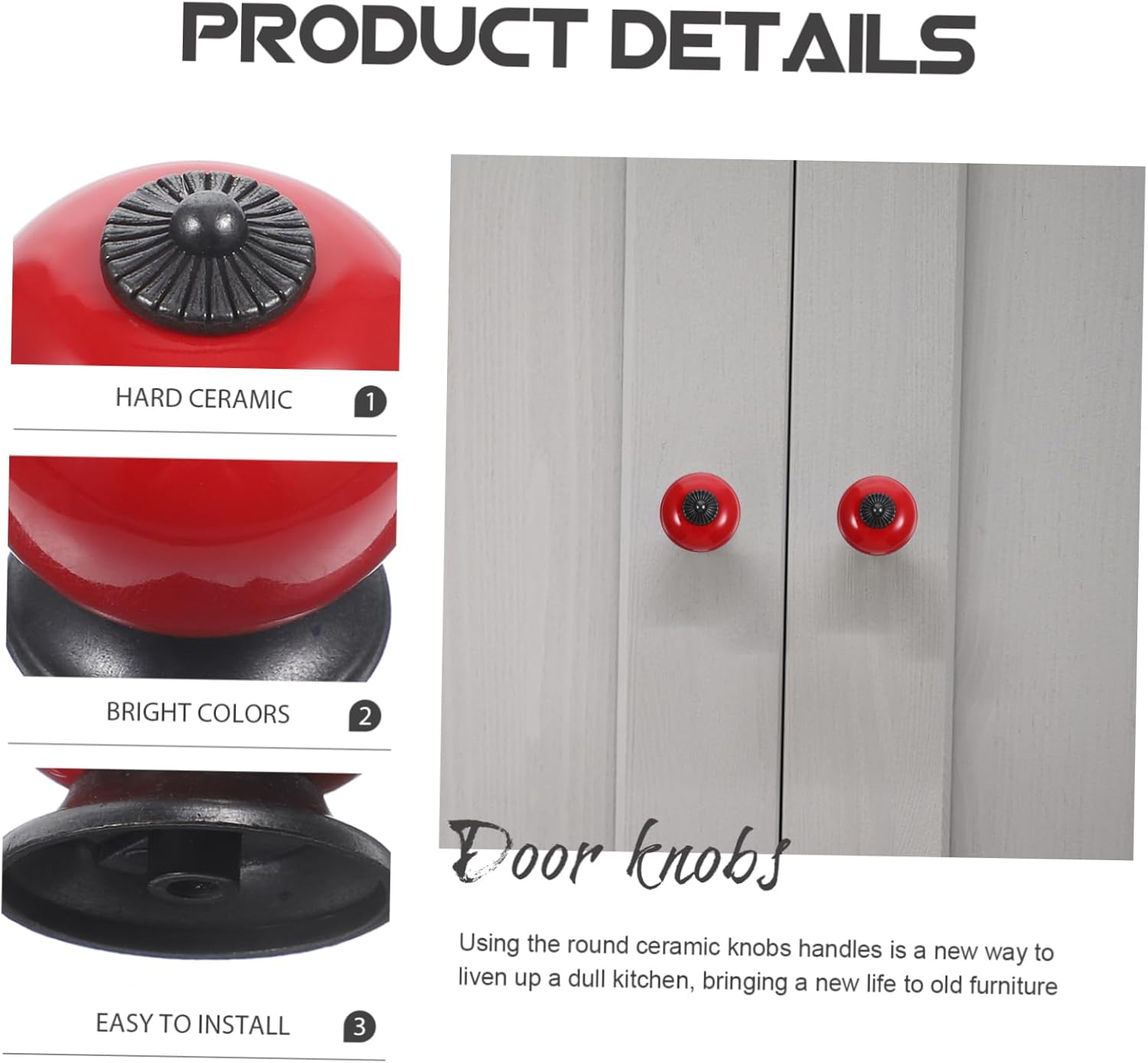 ARTIBETTER Ceramic Cabinet Knobs Red Round Drawer Pulls for Kitchen Cupboard Dresser Doors 1.5 Inch Ceramic Handle Set for Home Improvement